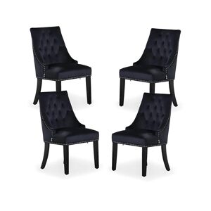 Life Interiors Ensemble de 4 chaises de salle à manger Windsor - Rembourrage en velours moelleux et pieds en bois massif robustes - Parfait pour votre salle à manger et salon - Noir