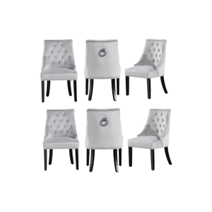 Life Interiors Ensemble de 6 chaises de salle à manger Windsor - Rembourrage en velours moelleux et pieds en bois massif robustes - Parfait pour votre salle à manger et salon - Gris clair