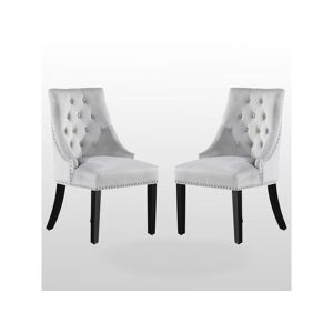 Life Interiors Ensemble de 2 chaises de salle à manger Windsor - Rembourrage en velours moelleux et pieds en bois massif robustes - Parfait pour votre salle à manger et salon - Gris clair