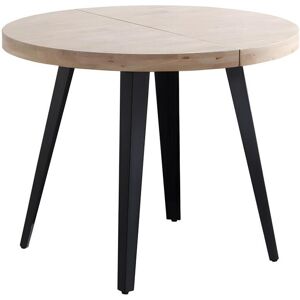 Mathi Design MATIKA - Table repas ronde extensible bois et acier noir