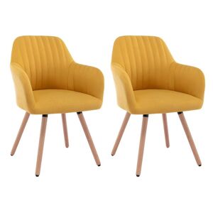 Vente-unique Lot de 2 chaises avec accoudoirs - Tissu et metal effet bois - Jaune - ELEANA
