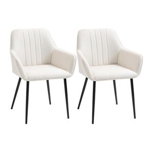 Homcom Chaises de visiteur design scandinave - lot de 2 chaises - pieds effilés métal noir - assise dossier accoudoirs ergonomiques lin crème