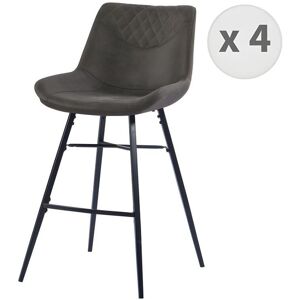 Moloo QUEENS - Chaises de bar industrielle microfibre vintage marron fonce pieds metal noir (x4)