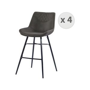 Moloo QUEENS - Chaises de bar industrielle microfibre vintage marron foncé pieds métal noir (x4)