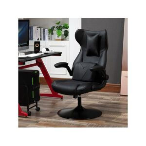Vinsetto Fauteuil gaming fauteuil de bureau gaming base ronde métal pivotante 360° hauteur réglable coussins intégrés revêtement synthétique noir