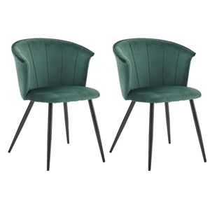 Meubles Cosy Lot de 2 chaises de salle à manger, fauteuil scandinave, assise et dossier rembourrée en velours vert, largeur d'assise 45 cm, pieds en métal noir, charge 110 kg, pour salon, chambre à coucher, cuisine, bureau