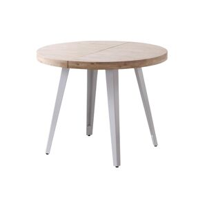 Pegane Table a manger ronde extensible en bois coloris chene nordique pieds blanc - diametre 100-180 x hauteur 76 cm