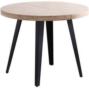 Pegane Table a manger ronde extensible en bois coloris chene nordique pieds noir - diametre 100-180 x hauteur 76 cm