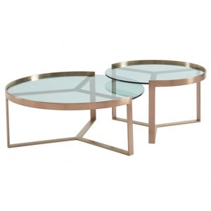 Vente-unique Tables basses gigognes en verre trempé et acier inoxydable - Transparent et cuivré - BASERI