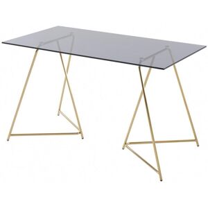 Vente-unique Table à manger 4 couverts en verre trempé et acier inoxydable - Gris et doré - VABOLI