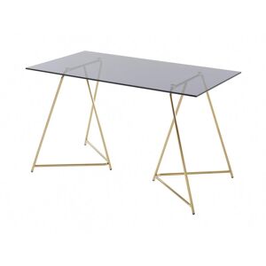 Vente-unique Table à manger 4 couverts en verre trempé et acier inoxydable - Gris et doré - VABOLI