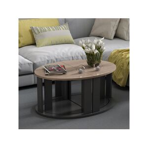 Set de 4 tables basses Dragsholm ovales gigognes effet chene / anthracite [en.casa]