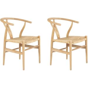 Vente-unique Lot de 2 chaises en teck et paille - Naturel - POGIANA