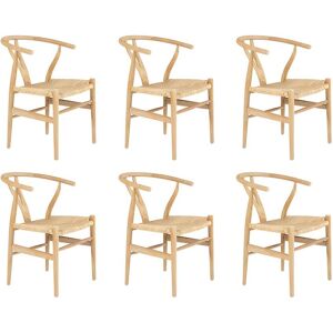 Vente-unique Lot de 6 chaises en teck et paille - Naturel - POGIANA