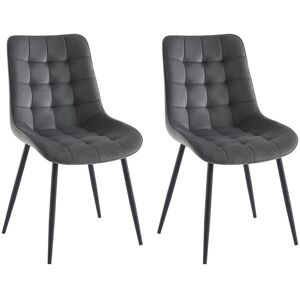 Vente-unique Lot de 2 chaises matelassées - Velours et métal noir - Gris - OLLUA