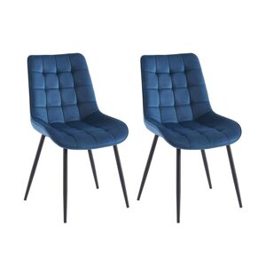 Vente-unique Lot de 2 chaises matelassees - Velours et metal noir - Bleu nuit - OLLUA