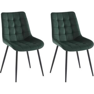 Vente-unique Lot de 2 chaises matelassées - Velours et métal noir - Vert - OLLUA