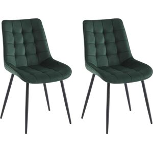 Vente-unique Lot de 2 chaises matelassées - Velours et métal noir - Vert - OLLUA