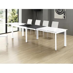 Vente-unique Table a manger extensible 4 a 14 couverts en verre trempe et metal - Blanc - CHELDY