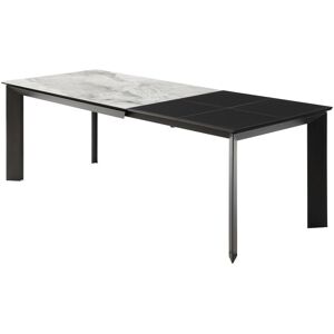 Vente-unique Table a manger extensible 4 a 10 couverts en ceramique et metal - Effet marbre gris et noir - CARMONI