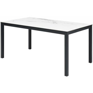 Vente-unique Table à manger 8 couverts en céramique et métal - Effet marbre blanc et noir - MIRESA