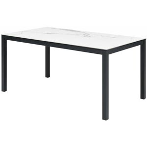 Vente-unique Table à manger 8 couverts en céramique et métal - Effet marbre blanc et noir - MIRESA