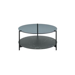 Vente-unique Table basse double plateau en verre trempe, ceramique et metal - Effet marbre noir - SENRINA