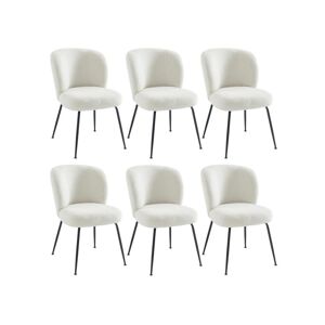 Vente-unique Lot de 6 chaises en tissu bouclette et métal - Blanc - POLPONA