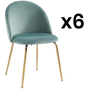 Vente-unique Lot de 6 chaises - Velours et métal doré - Vert sauge - MELBOURNE