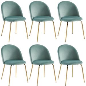 Vente-unique Lot de 6 chaises - Velours et métal doré - Vert sauge - MELBOURNE