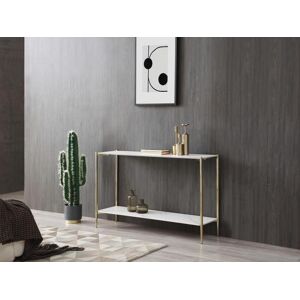 Vente-unique Console avec 1 etagere en ceramique et metal - Effet marbre blanc et dore - MADOLA