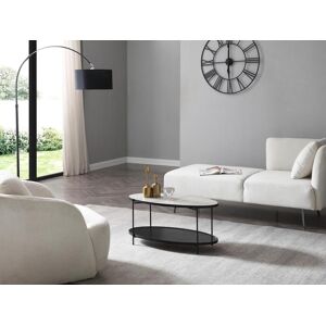 Vente unique Table basse double plateau en ceramique et bois dhevea Effet marbre blanc et noir FUDILA