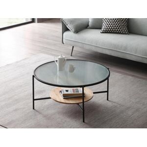 Vente-unique Table basse avec 1 étagère - Verre, bois d'hévéa et métal - Naturel et noir - MUNITA