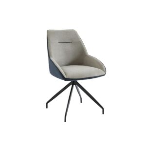 Vente-unique Chaise en tissu, velours côtele et metal - Beige et bleu - CHANILA