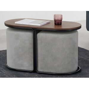 Vente-unique Table basse + 2 poufs en tissu - Naturel et gris - ADAR