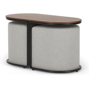 Vente-unique Table basse + 2 poufs en tissu - Naturel et gris - ADAR