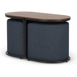 Vente-unique Table basse + 2 poufs en tissu - Naturel et bleu - ADAR