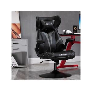 Vinsetto Fauteuil gaming base ronde métal pivotante 360° hauteur réglable tétière accoudoirs relevables PVC gris noir