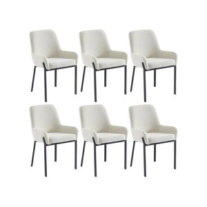 PASCAL MORABITO Lot de 6 chaises avec accoudoirs en tissu bouclette et métal - Blanc - CAROLONA de Pascal MORABITO