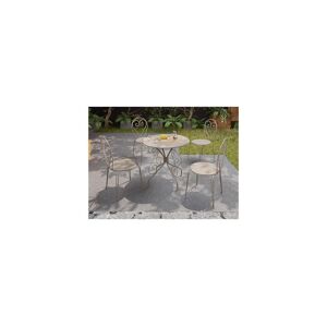 Salle a manger de jardin en metal facon fer forge : une table et 4 chaises empilables - Beige - GUERMANTES de MYLIA