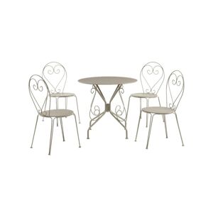 MYLIA Salle à manger de jardin en métal façon fer forgé : une table et 4 chaises empilables - Beige - GUERMANTES de MYLIA