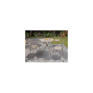 Salle a manger de jardin en metal facon fer forge une table et 4 fauteuils empilables Beige GUERMANTES de MYLIA