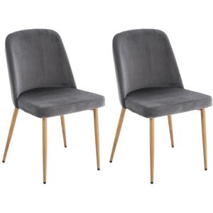 Vente-unique Lot de 2 chaises en velours et metal effet bois - Gris - MINAGRI