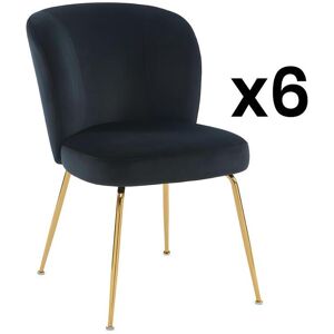 Vente-unique Lot de 6 chaises en velours et métal doré - Noir - POLPONA