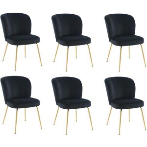 Vente-unique Lot de 6 chaises en velours et métal doré - Noir - POLPONA