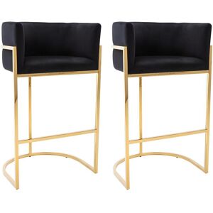 Lot de 2 tabourets de bar en velours et acier inoxydable Noir et dore PERIA de Pascal MORABITO