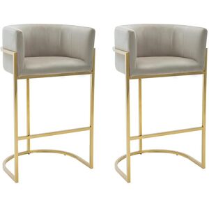 Lot de 2 tabourets de bar en velours et acier inoxydable - Beige et dore - PERIA de Pascal MORABITO