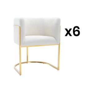 Lot de 6 chaises avec accoudoirs - Tissu bouclette et acier inoxydable - Blanc et dore - PERIA de Pascal MORABITO