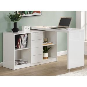 Vente-unique Bureau extensible avec plateau pivotant 360° - MDF - Blanc laque - PAVELO