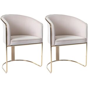 Lot de 2 chaises avec accoudoirs en velours et metal - Creme et dore - JOSETHE de Pascal MORABITO